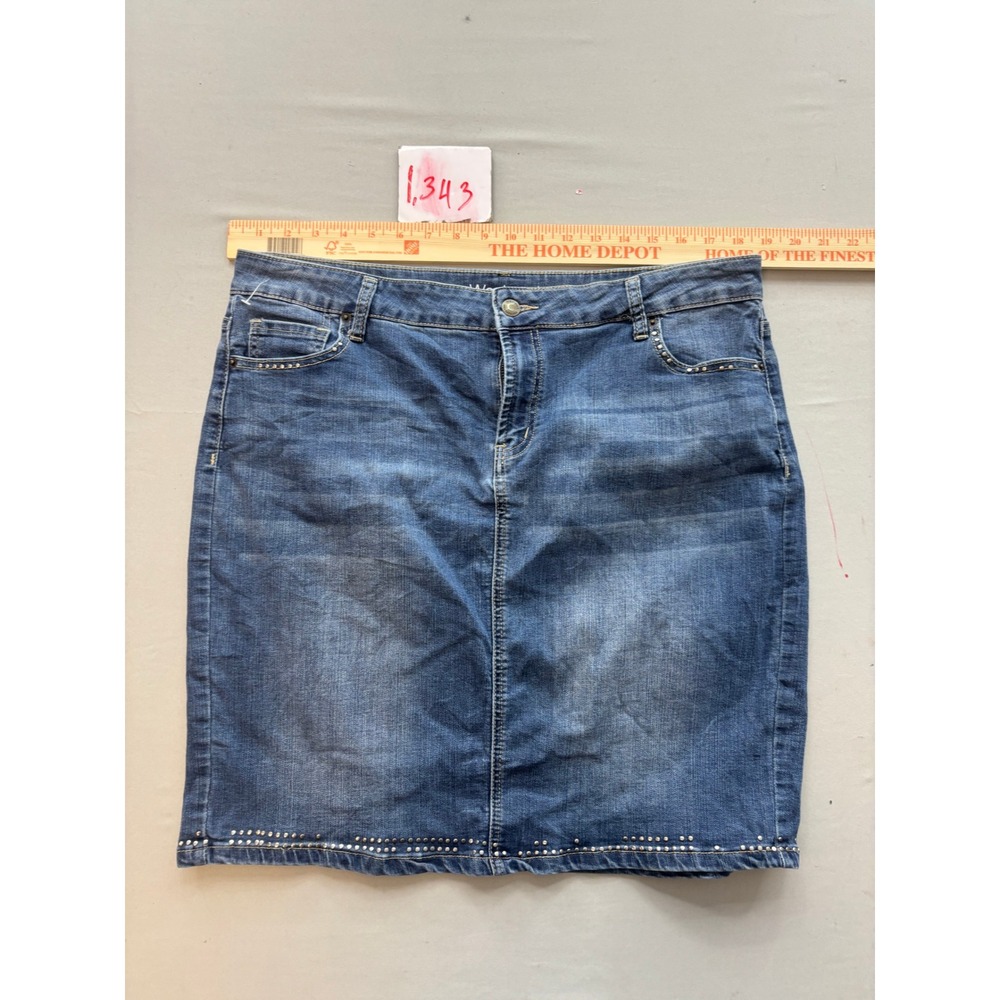 Westport Womens Blue Denim Rhinestone Trim Skirt Size 16 Medium Wash Casual